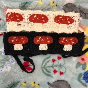 Mushroom Patterned Crocheted Headband Set- Black and Cream